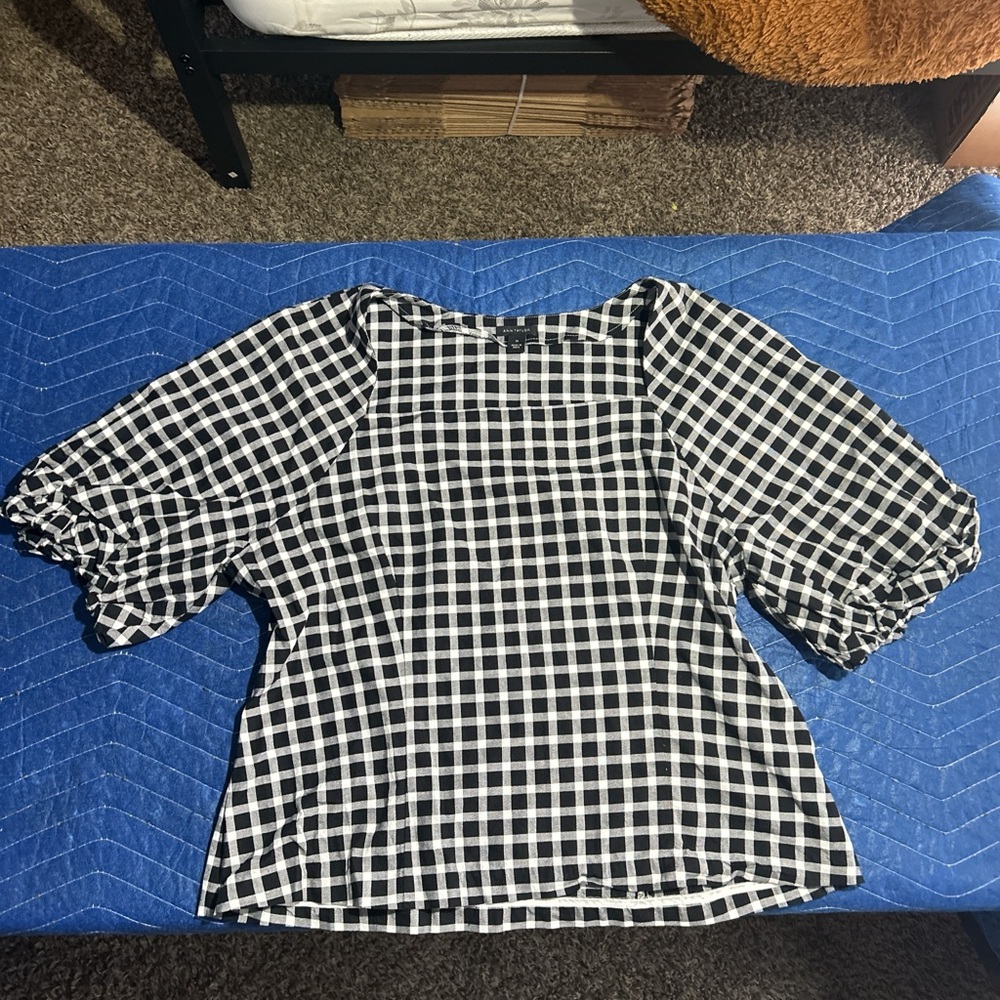 Ann Taylor Black and White Gingham Blouse